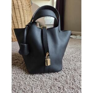 Black Leather Bucket Bag